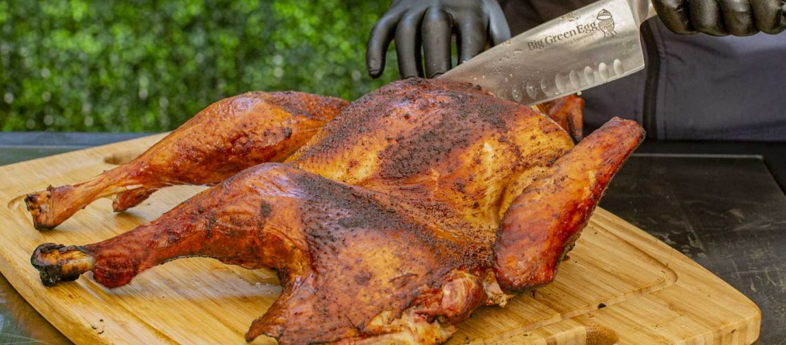 Spatchcocked Turkey on the Big Green Egg Cutting Board