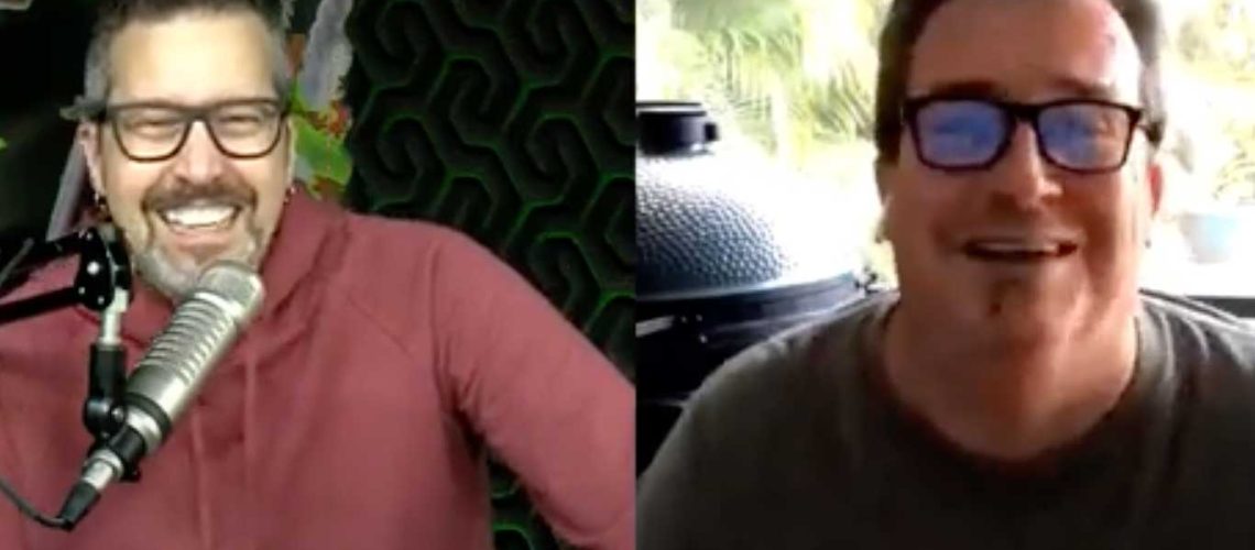 Rob D'Amico & Ron Dimpflmaier laughing on podcast